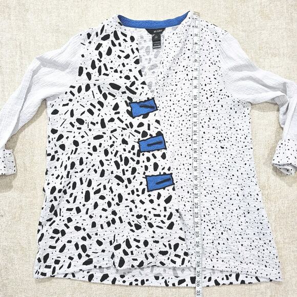 Ali Miles Women L Polka Dot Colorblock Tunic Top Lagenlook Artsy Toggle Button - Picture 5 of 5